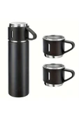 Dekorasyaa -Siyah - Paslanmaz Çelik 3 Bardaklı Termos 500 ml - Çanta Hediyeli - 12 Saat Sıcak Soğuk thumbnail 2