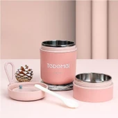 Dekorasyaa 2 Katlı Lunch Box - Pembe - Paslanmaz Çelik - Kaşıklı - Yemek Taşıma Kabı - 710ml thumbnail 2