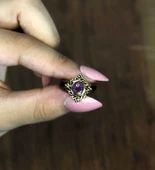 Doğal Taş Ametist Doğal Taşlı Antik Model Kadın Ayarlanabillir Yüzük euy71amt thumbnail 3