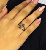 Doğal Taş Ametist Doğal Taşlı Antik Model Kadın Ayarlanabillir Yüzük euy71amt thumbnail 2