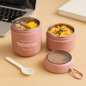 Dekorasyaa 2 Katlı Lunch Box - Pembe - Paslanmaz Çelik - Kaşıklı - Yemek Taşıma Kabı - 710ml thumbnail 1