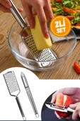 Mucit Home 2li Set Paslanmaz Çelik Rende Ve Soyacak Peynir Çikolata Zencefil Patates Limon Rende Sebze Soyucu - 1