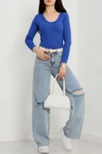V yaka kaşkorse bluz saks mavisi a3699 thumbnail 4