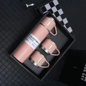 Dekorasyaa  -Pembe - Paslanmaz Çelik 3 Bardaklı Termos 500 ml - Çanta Hediyeli - 12 Saat Sıcak Soğuk thumbnail 1