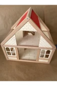 Ahşap Oyun Evi Doğal Ahşap Montessori Oyun Evi Kırmızı Çatılı Ev thumbnail 3