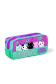 Kids Pembe Su Yeşili Kedi Desenli Simli Iki Bölmeli Kalem Çantası - 1