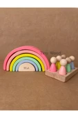 İsme Özel Waldorf 6 Parçalı Gökkuşağı ve 6’lı Peg Bebek Tabla Seti – Eğitici Ahşap Oyuncak - 11