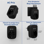 NPO Fulltech24 3680W Yüksek Voltaj/Akım ve Çocuk Korumalı Type-C ve USB Çoğaltıcı Duvar Prizi - 5