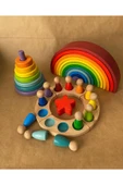 12'li Waldorf Gökkuşağı Peg Bebek Tabla Yıldız Kule Waldorf Eğitsel Ahşap Oyuncak Jumbo 3 lü Set - 2
