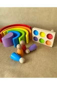 Waldorf 6 Parçalı Gökkuşağı  6 Lı Peg Bebek Tabla Seti Pastel Renk Eşleştirme thumbnail 6
