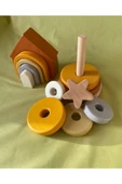 Waldorf Gökkuşağı Ev Ve Ahşap Yıldız Kule Renkli Doğal Ahşap Eğitici Bebek Çocuk Oyuncak Seti - 2