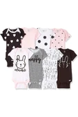 Baby Girl- Kısa Kollu Kız Bebek Onesies Bodysuit Zıbın Seti- 8'li Paket thumbnail 1