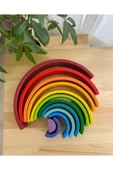 1 Yaş 12'li Waldorf Gökkuşağı Peg Bebek Tabla Seti, Waldorf Renk Eşleştirme Ahşap Oyuncak Seti - 4