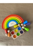 İsme Özel Waldorf 6 Parçalı Gökkuşağı ve 6’lı Peg Bebek Tabla Seti – Eğitici Ahşap Oyuncak - 12