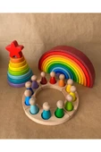 12'li Waldorf Gökkuşağı Peg Bebek Tabla Yıldız Kule Waldorf Eğitsel Ahşap Oyuncak Jumbo 3 lü Set - 1