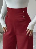 MDB Kadın Yüksek Bel Düğmeli Geniş Paçalı Ithal Krep Pantolon thumbnail 2