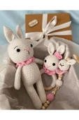 Amigurumi Tavşancık Hediyelik Yenidoğan 3 Lü Set, Kız Bebek Hoşgeldin Bebek Hediye Seti - 1