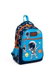 Lacivert Mavi Astronot Desenli Üç Bölmeli Okul Sırt Çantası İlköğretim Çantası - 1
