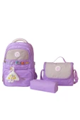 Kız Çocuk İlköğretim Çantası Ultra Hafif ilkokul / Ortaokul Okul 3 lü Çanta Seti Pembe-Lila -Gri - 1