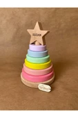 İsme Özel Ahşap Yıldız Halka Kule | Montessori Eğitici Oyuncak & Dekoratif Ahşap Hanoi - 4