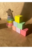 Waldorf Ahşap Yıldız Kule Hanoi ve 7'li Küp Seti Eğitsel Ahşap Oyuncak - 4