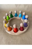 1 Yaş 12'li Waldorf Gökkuşağı Peg Bebek Tabla Seti Peg Bebek Renk Eşleştirme Ahşap Oyuncak Yuvarlak - 2
