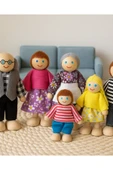 Ahşap Kukla Aile Seti 6'lı – Montessori Eğitim Oyuncağı, Oyun Evi Figürleri thumbnail 4