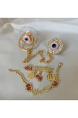 Altın Kaplama Nazar Boncuklu Zirkon Emzik Seti – Maşallah İğnesi & Bebek Künyesi Dahil - 6