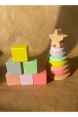 Waldorf Ahşap Yıldız Kule Hanoi ve 7'li Küp Seti Eğitsel Ahşap Oyuncak - 1