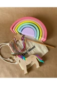 Ahşap Waldorf Unicorn Gökkuşağı Değnek Oyuncak Seti Masal Oyuncakları thumbnail 1