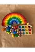 1 Yaş 12'li Waldorf Gökkuşağı Peg Bebek Tabla Seti, Waldorf Renk Eşleştirme Ahşap Oyuncak Seti - 2