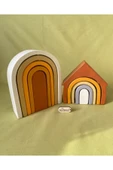 Waldorf Gökkuşağı Ev ve Ahşap U Şekli Waldorf Renkli Doğal Ahşap Eğitici Bebek Çocuk Oyuncak Seti - 3