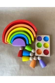 Waldorf 6 Parçalı Gökkuşağı  6 Lı Peg Bebek Tabla Seti Pastel Renk Eşleştirme thumbnail 4