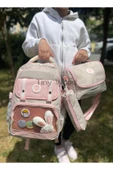 Kawaii Kore Tarzı Aksesuarlı Ve Ergonomik Okul Sırt Çantası Siyah-Bej-Gri| Beslenme, Kalemlik Set - 3