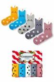 5’li Kedi Şekilli Renkli Çorap Seti | Hediye Kutulu Unisex Pamuklu Çoraplar - 1