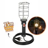 Siyah 15 mt Plastik Saplı Metal Koruma Kafesli Kablolu E27 Standart Duy Seyyar El Lambası thumbnail 2