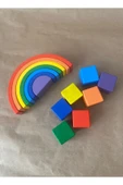 Waldorf Gökkuşağı Ahşap Küp Seti Eğitsel Ahşap Oyuncak, Ahşap Gökkuşağı ve Küp Seti 7'li - 1