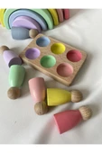 7'li Waldorf Gökkuşağı, Yıldız Kule, Peg Bebek Tabla Seti, Waldorf Eğitsel Ahşap Oyuncak Jumbo Set thumbnail 3