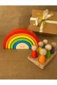 İsme Özel Waldorf 6 Parçalı Gökkuşağı ve 6’lı Peg Bebek Tabla Seti – Eğitici Ahşap Oyuncak - 2
