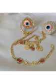 Altın Kaplama Nazar Boncuklu Zirkon Emzik Seti – Maşallah İğnesi & Bebek Künyesi Dahil - 10