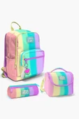 Renkli Çizgili Desenli 3’lü Okul Çanta Seti İlköğretim Çantası Kız Çocuk thumbnail 1