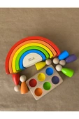 İsme Özel Waldorf 6 Parçalı Gökkuşağı ve 6’lı Peg Bebek Tabla Seti – Eğitici Ahşap Oyuncak - 6