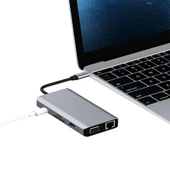 Recci RH09 Type-C to Type-C + SD/TF + USB3.0 + USB2.0 + HDMI + VGA + RJ45 Bağlantılı 9in1 Hub thumbnail 3