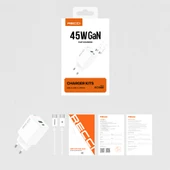 Recci RC108E GaN Teknolojili Hızlı Şarj Başlığı Type-C to Type-C PD 45W Kablolu Şarj Seti - 12