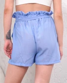 Kuşaklı keten şort mavi s255265 thumbnail 2