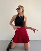 Altı geniş pileli etek bordo s24729 thumbnail 6