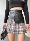 Deri garnili cepli ekose etek siyah thumbnail 13