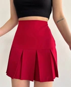 Altı geniş pileli etek bordo s24729 thumbnail 5