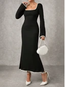 Biyeli uzun elbise siyah - 8