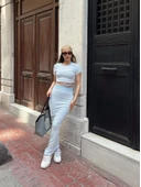 Çizgili etekli takım mavi s3609 thumbnail 2